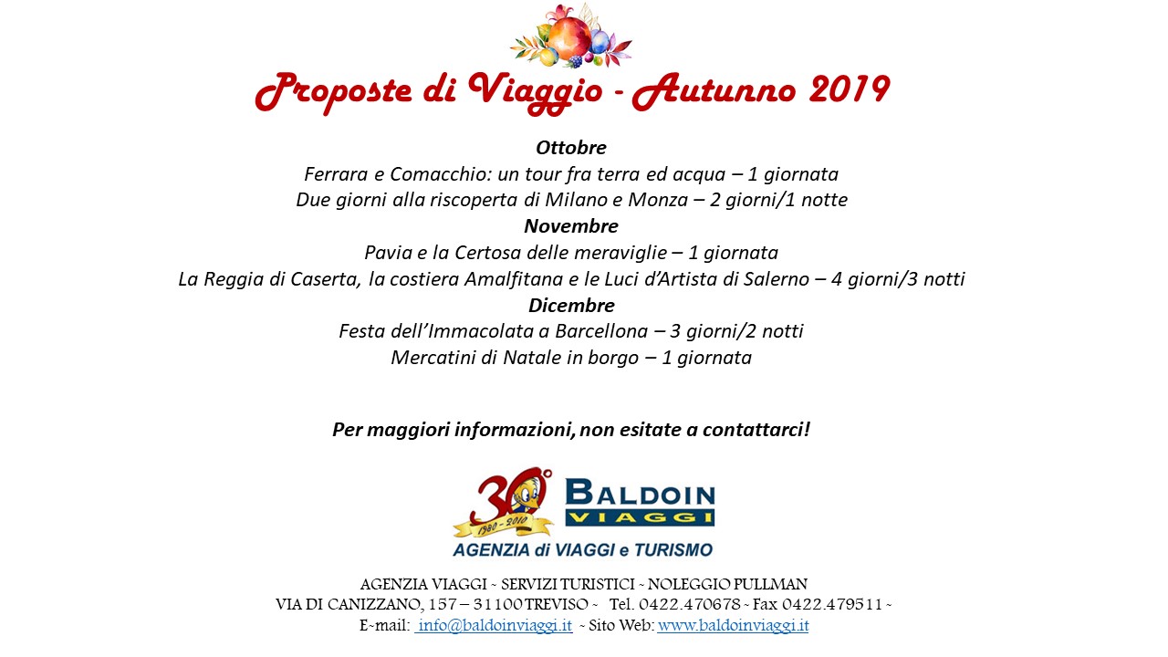 Proposte di viaggio autunno/inverno 2019 proposte autunno 19 - Proposte di viaggio autunno/inverno 2019